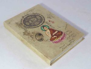 Cream Color Antique Finish Paper With Antique Scripts Stamps And Symbols Printed On The Paper As Hardcover Notebook - Product Image 3