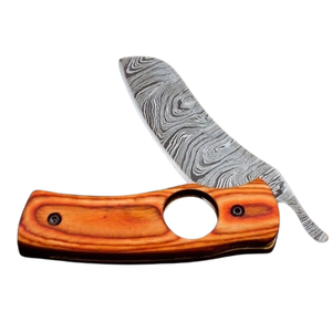 Cuchillo plegable de bolsillo de acero inoxidable hecho a mano con mango de madera de naranjo, punta de gota, grado industrial, juego combinado con varilla de afilar, venta al por mayor - Product Image 2