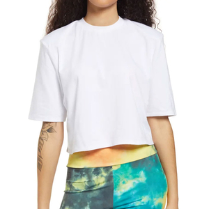 Camiseta Corta de Algodón Blanca para Mujer, Cuello Redondo, Manga Corta, Color Sólido, Estilo Casual, Primavera Verano - Product Image 6
