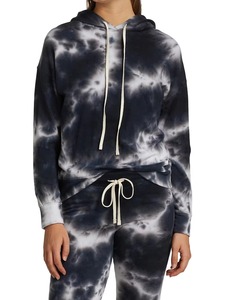 Sweat-shirt à capuche personnalisé pour femme, tie-dye, bleu marine, noir, motif marbré, en coton French Terry, avec poche kangourou, vente en gros OEM - Product Image 1
