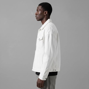 Men's White Denim Jacket Regular Fit 100% Cotton Solid Color Button Closure Casual Style Spring Wear - Product Image 3