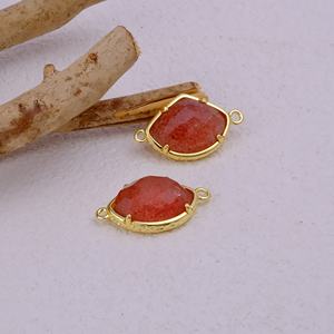 Quartz cerise fait à la main pierre précieuse fantaisie plaqué or texturé lunette Double connecteur fabrication de bijoux à bricoler soi-même et bracelets - Product Image 3