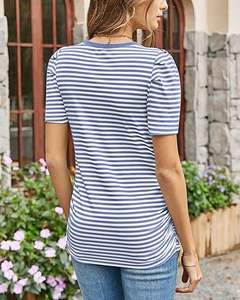 AB IMPEX Precio de Fábrica Camiseta de Maternidad y Lactancia a Rayas de Manga Corta 100% Algodón Personalizable para Enfermeras - Product Image 4