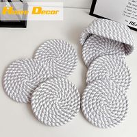 Ensemble de dessous-de-verre ronds en tissu, style nordique, antidérapants, gris et blanc, motif décoratif pour la maison