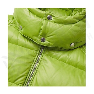 Hooded Quilted Jacket Green Full Sleeve Winter Windproof Polyester Wadding Regular Length Zipper Closure Contrast Color - Product Image 4