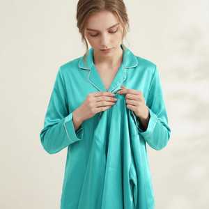 Pyjamas pour femmes à col rabattu, design personnalisé 2021, polyester/coton satiné, manches longues, imprimé floral, robes de nuit printemps été automne - Product Image 4
