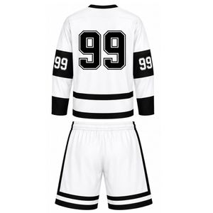 Men White Sublimated Ice Hockey Set Jersey Shorts Polyester Striped <b>Athletic</b> Sports Outfit Team Match Wear Apparel - Product Image 2