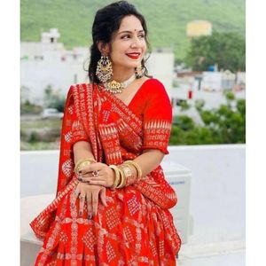 DESGASTE DE FIESTA BANARASI SEDA SAREE CON BLUSA SIN COSTURA NARANJA - Product Image 1