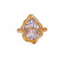 Bague tendance en acier inoxydable noir rutile, faite à la main, géométrique, en forme de goutte, texturée, avec zircon et sertissage clos plaqué or rose