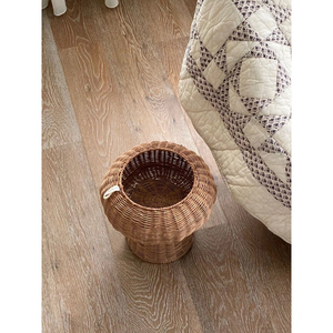 Round Low Profile Rattan Stool Basket Handwoven Wicker <b>Side</b> <b>Table</b> Decorative Storage Basket <b>Rustic</b> Minimalist Natural Home - Product Image 5
