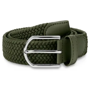 Ceinture de golf décontractée pour homme en toile tressée élastique, ajustable, avec garniture en cuir vert et boucle en alliage de zinc, durable, OEM - Product Image 1
