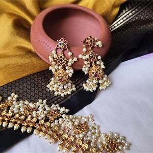 Matte Finish Guttapusalu Long Haaram-Fine Jewelry Set - Product Image 4
