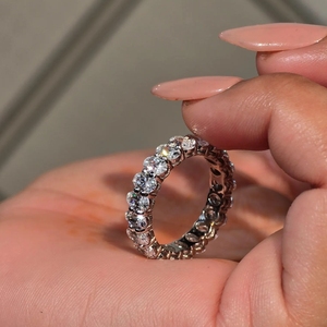 IGI Certified 925 Sterling <b>Silver</b> Oval Cut VVS Moissanite Eternity Band <b>Ring</b> for Unisex Women <b>Men</b> Gift Wedding Engagement Luxury - Product Image 3