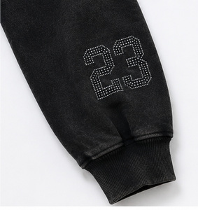 Sudadera Personalizada 100% Algodón Oversize de Felpa Gruesa con Estampado de Llama de Diamantes de Imitación, Efecto Desgastado, Teñido Liso, Fabricante - Product Image 6
