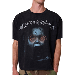 T-shirt homme col rond manches courtes, motif tête de mort devant et spirale au dos, coupe ample, streetwear, vente en gros, personnalisable OEM, en jersey de coton - Product Image 3
