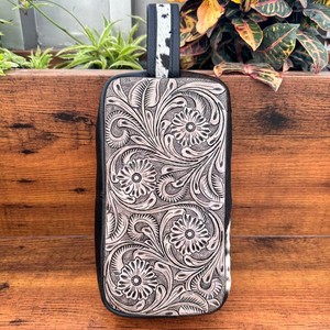 New Personalized Customized Tooled Leather <b>Zipper</b> Cosmetic Pouch Western Genuine Leather Travel Toiletry <b>Bag</b> for Women's - Product Image 3