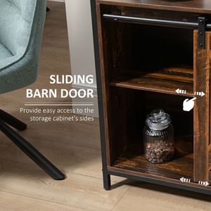 Buffet d'appoint industriel en chêne avec portes coulissantes de style grange, tiroirs réglables et supports à verres pour bar à café - Product Image 6