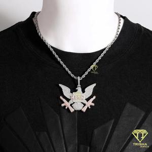 Statement Bird Pendant Necklace with Fully Iced Moissanite Diamonds and 925 Sterling Silver - Product Image 3