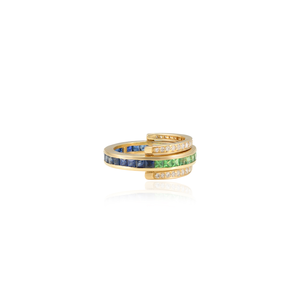 14K Emerald Cut Diamond Convertible Magic Ring with Sapphire Accents - Product Image 4