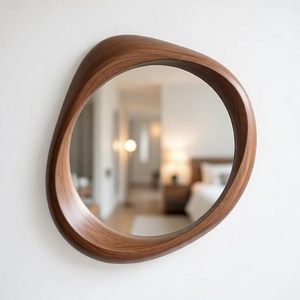 Irregular Walnut Wood Wall <b>Mirror</b> Modern Decorative Framed <b>Mirror</b> for Living Room Entryway Bathroom - Product Image 3