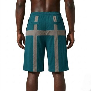 Shorts de basketball pour hommes en maille turquoise, respirants, pour l'entraînement sportif, avec cordon de serrage à la taille, coupe ample, style streetwear - Product Image 3