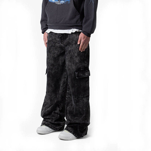 <b>Men</b> Straight Oversized Boot Cut Wide Leg Vintage Raw Denim Pants Baggy <b>Jeans</b> Loose Fit Streetwear Trousers Custom Logo - Product Image 6