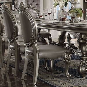 Set of 2 <b>Silver</b> and Antique Platinum Arm <b>Chairs</b> with Nailhead Trim for Dining Table - Product Image 2
