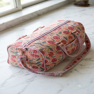 Stripe Floral Casual Luxury Sport Cotton <b>Weekend</b> <b>Travel</b> Duffel <b>Bag</b> Zipper Closure Eco-Friendly Durable Lightweight Large <b>Bags</b> - Product Image 2