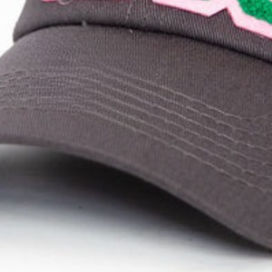 Dark <b>Grey</b> 1908 Embroidered <b>Baseball</b> <b>Cap</b> with Green and Pink Chenille Style Patch Adjustable Strap Back Curved Brim Casual Street - Product Image 5