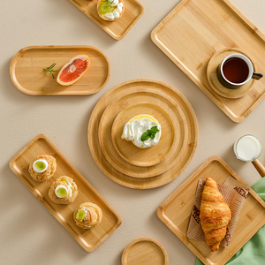Rectangular Bamboo Tray for Tea <b>Barbecue</b> Snack or Cake Durable Wooden Round Plate Serving Dish - Product Image 4