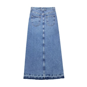 Wholesale Light Blue High Waisted Straight Split Denim Skirts for Women - Product Image 2
