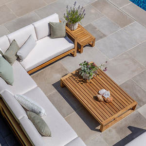 Ensemble de canapés de jardin en teck minimaliste moderne, imperméable, pour espaces de vie extérieurs contemporains, pour villa et hôtel - Product Image 3