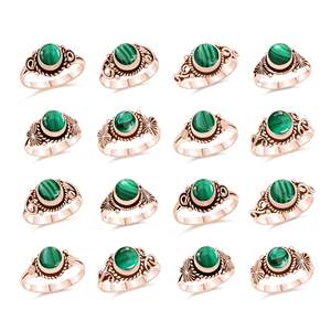 Bague ajustable en malachite délicate, en pierre précieuse véritable, avec cristal réglable - Product Image 6