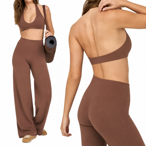 Conjunto de Yoga sin Costuras para Mujer, Sujetador Deportivo de un Hombro, Pantalones de Pierna Ancha de Cintura Alta, Transpirable, de Secado Rápido, Elástico, Ropa Deportiva para Gimnasio - Product Image 2