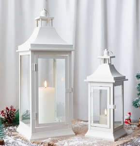 White Wood Hexagon Handmade Candle <b>Lantern</b> Set Vintage Pillar Holder Vented Roof Top Loop Decorative Rustic <b>Hurricane</b> Lamp Home - Product Image 3