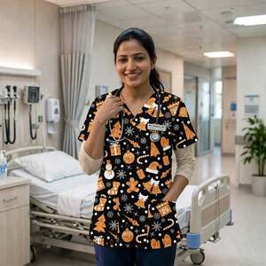 Women's Print <b>Scrub</b> <b>Top</b> Medical Uniform V-Neck Nurse <b>Scrub</b> <b>Top</b> Lightweight Breathable Hospital Doctor Workwear with Pocket - Product Image 4