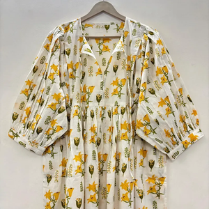 เดรสลำลองผู้หญิง ผ้าทอ 100% คอตตอน สีพื้น/เรียบ แขนสั้น เอวทรงเอ็มไพร์ ทรงเบบี้ดอลล์ โอเวอร์ไซส์ คอวี ทรงหลวม ใส่สบาย - Product Image 5