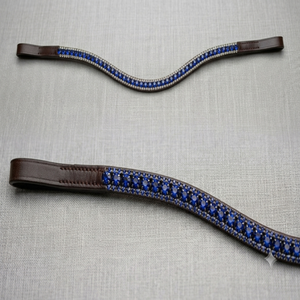 Diadema para caballo de cuero genuino con forma de onda, incrustaciones de cristales de diamantes de imitación azules brillantes personalizados para brida. - Product Image 6