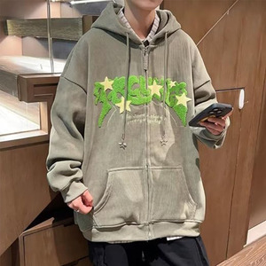 Y2K <b>Zip</b> <b>Up</b> Hoodie Letter Print Star Graphic Grunge Hooded Corduroy Sweatshirt <b>Jacket</b> Oversized Retro Y2k Clothing - Product Image 4