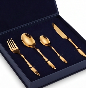 Ensemble de couverts design incurvé en acier inoxydable fini or couverts de luxe pour salle à manger décor de table de mariage essentiel de service de fête - Product Image 6