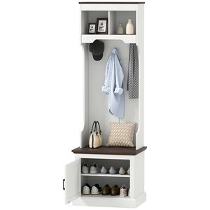 Arredo Casa: Mobile ingresso 3-in-1 bianco effetto legno con scarpiera, appendiabiti, panca e 5 ganci - Product Image 1