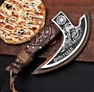 Handmade Stainless Steel Eco-Friendly Customizable High Quality Kitchen Pizza Cutter Vintage <b>Etched</b> with Wrap Wooden Handle - Product Image 3