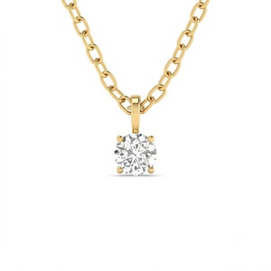 Collar con Colgante Solitario de Diamante Cultivado en Laboratorio, Clásico, Redondo, en Oro Amarillo de 10K, Cadena de Eslabones Tipo Cable, Joyería Nupcial Elegante - Product Image 2