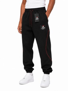 Pantalon décontracté en molleton 100 % coton de haute qualité, coupe ample, respirant, écologique, à blocs de couleur, jambe large et épaisse - Product Image 5