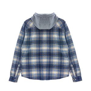 Factory Wholesale Trending Checked Design Long Sleeve Flannel Shirts Custom Embroidery Hooded Plaid <b>Jacket</b> <b>Trucker</b> Style Shirts - Product Image 2