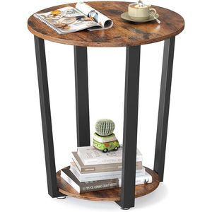 <b>Rustic</b> Brown 2-Tier Accent <b>Bedside</b> <b>Table</b> with Storage Shelf Easy Assembly Nightstand for Small Spaces Living Room & Bedroom - Product Image 2