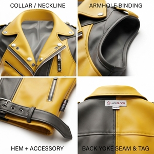 Gilet de motard en cuir véritable pour homme, coupe-vent, uni, avec design bicolore, protections en polyester et logo personnalisé - Hashbloom International - Product Image 4