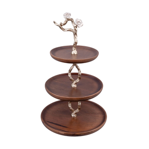 Handcrafted 2 Tier Acacia Wood <b>Cake</b> <b>Stand</b> With Whimsical Pewter Squirrel Tree Branch Design Luxury Wooden Dessert Display Decor - Product Image 3