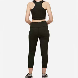 Vêtements de sport pour femmes, haut court, vêtements de sport côtelés sans couture, soutien-gorge de yoga, ensemble de yoga sportif côtelé 2 pièces - Product Image 3