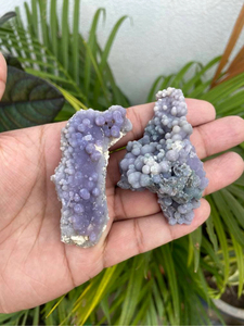 Ensemble de 2 cristaux d'agate de raisin |   Spécimens minéraux de calcédoine botryoïdale violette naturelle polie |   Paire de présentoirs pour collectionneurs - Product Image 4